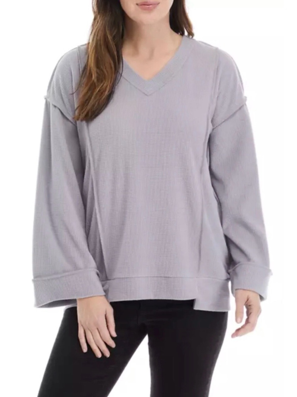 Cupio Long Sleeve V-neck Textured Top
